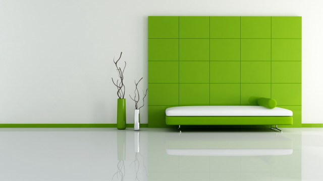 Green wall white bed vases free wallpaper for desktop - medium preview image