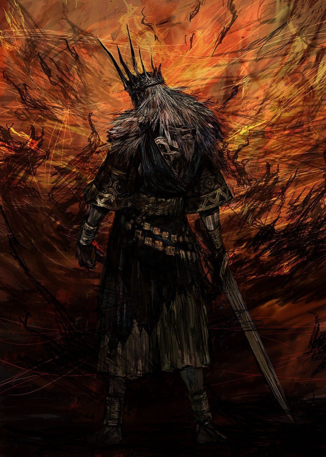 Man black outfit sword fire free wallpaper for mobile - medium preview image