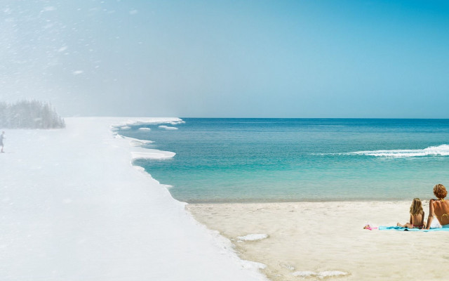 Beach sand ocean sunny snow free wallpaper for desktop - medium preview image