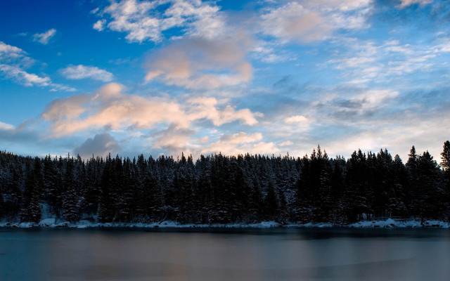 Lake trees cloudy sky winter free wallpaper for desktop - medium preview image