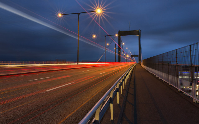 Night street bridge city lights free wallpaper for desktop - medium preview image