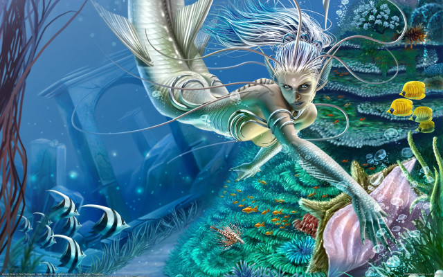 Mermaid fish ocean fantasy digital free wallpaper for desktop - medium preview image