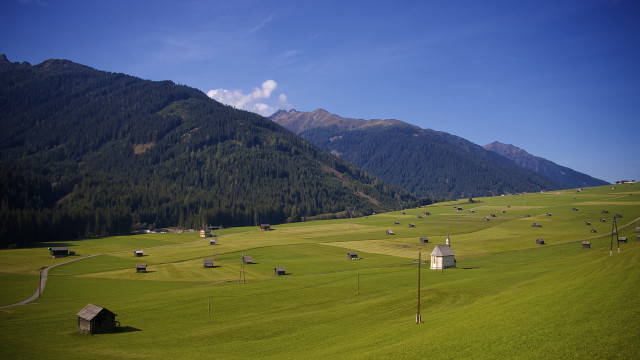 Green field mountain houses road #2 free wallpaper for desktop - medium preview image