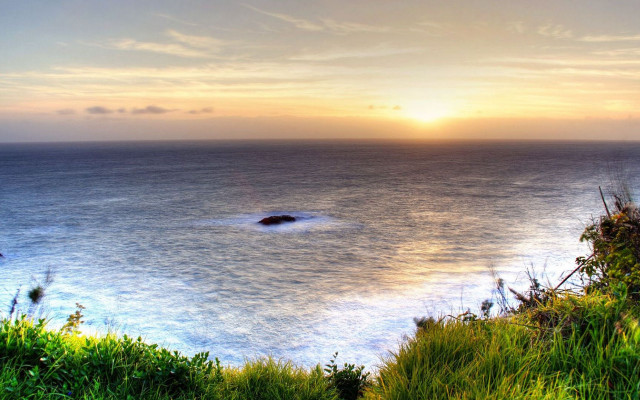 Sunset lake hill beach ocean free wallpaper for desktop - medium preview image