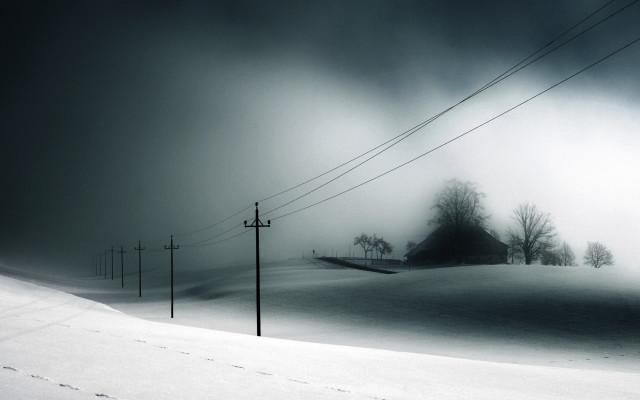 Snowy landscape power lines hill free wallpaper for desktop - medium preview image