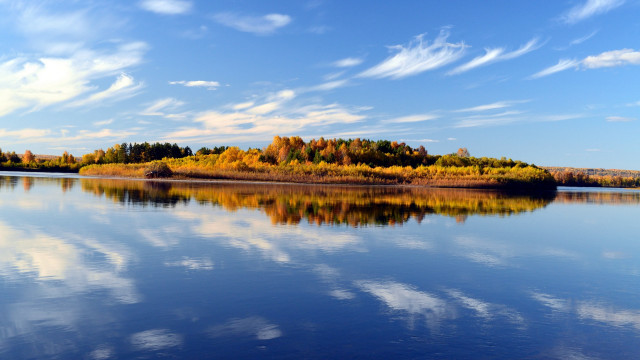 Lake island trees clouds sunset free wallpaper for desktop - medium preview image