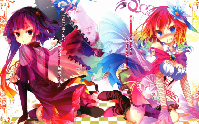 Anime girls colorful wings checkered free wallpaper for desktop - medium preview image