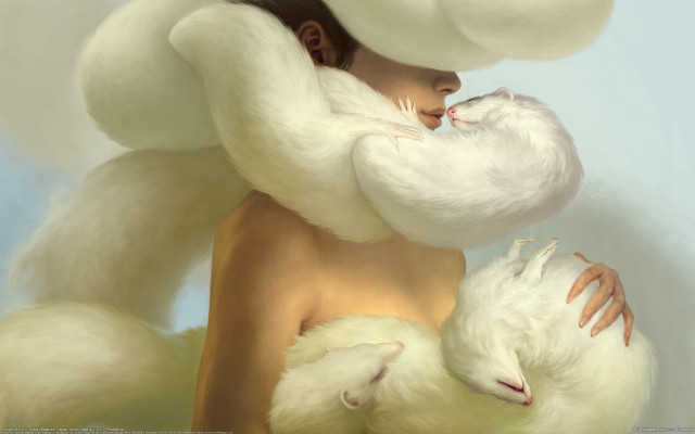 Woman cat clouds blue sky free wallpaper for desktop - medium preview image