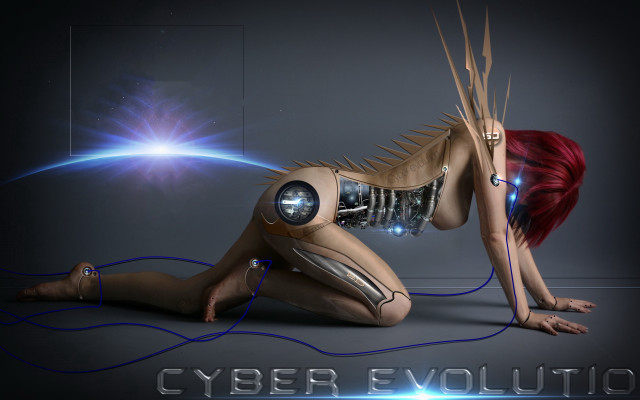 Futuristic woman cyberpunk headphones light free wallpaper for desktop - medium preview image