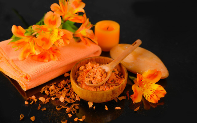 Wooden bowl food flower candles free wallpaper for desktop - medium preview image