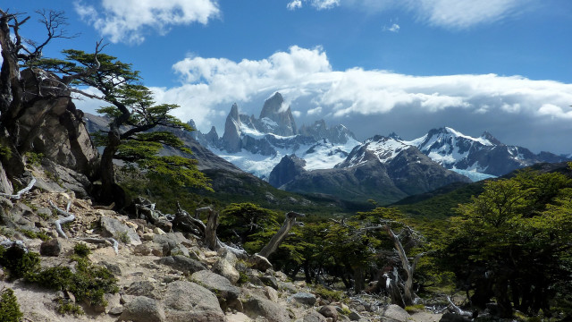 Mountain range trees rocks clouds #2 free wallpaper for desktop - medium preview image