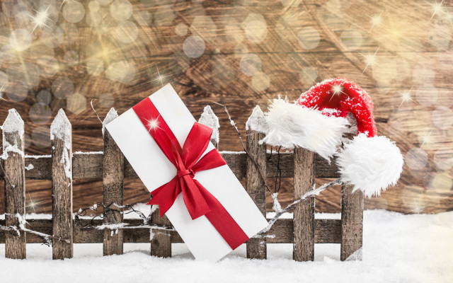 White box red ribbon santa free wallpaper for desktop - medium preview image