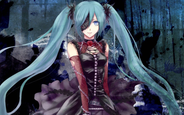 Blue haired gothic portrait flower free wallpaper for desktop - medium preview image