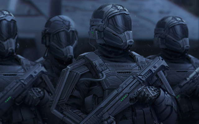Futuristic sci fi group armor free wallpaper for desktop - medium preview image