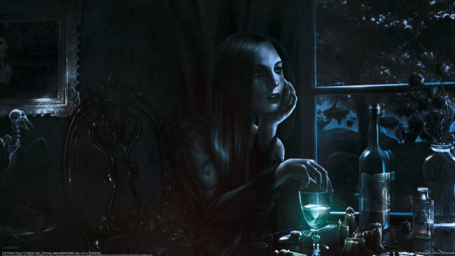 Gothic woman wine glass dark free wallpaper for desktop - medium preview image