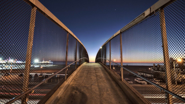 Walkway fence ship moon night free wallpaper for desktop - medium preview image