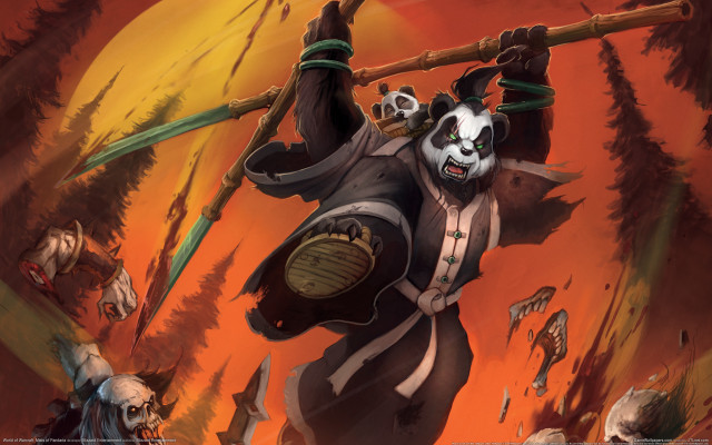 Panda forest orange sky furry free wallpaper for desktop - medium preview image