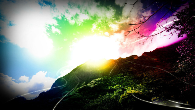 Rainbow sky mountain road wire free wallpaper for desktop - medium preview image