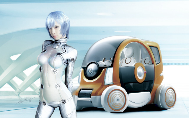 Futuristic woman robot car cybernetics free wallpaper for desktop - medium preview image