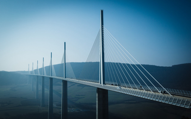Bridge metal pole mountain fog free wallpaper for desktop - medium preview image