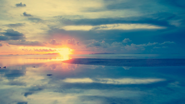 Sunset sky clouds water ducks #2 free wallpaper for desktop - medium preview image