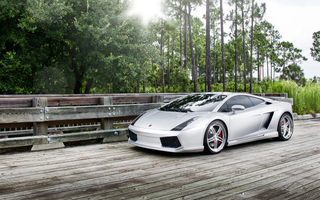 White sports car forest bridge #2 free wallpaper for desktop - medium preview image