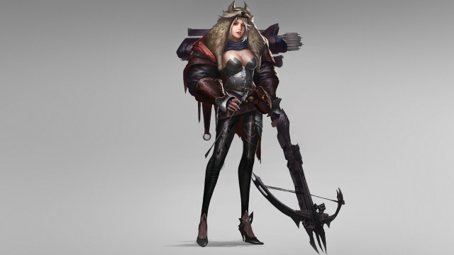 Woman horned sword bird fantasy free wallpaper for desktop - medium preview image