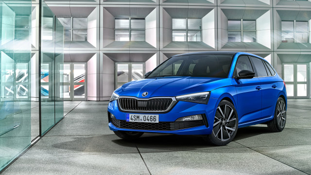 Blue car building glass clock free wallpaper for desktop - medium preview image