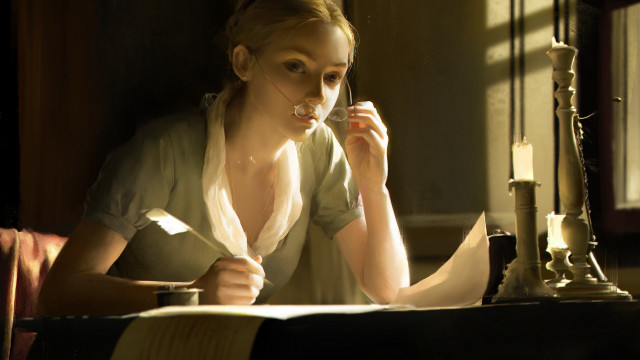 Woman sitting candle book window free wallpaper for desktop - medium preview image