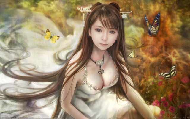 Long hair butterfly necklace fantasy #2 free wallpaper for desktop - medium preview image