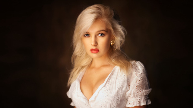 Blonde woman white dress earrings free wallpaper for desktop - medium preview image