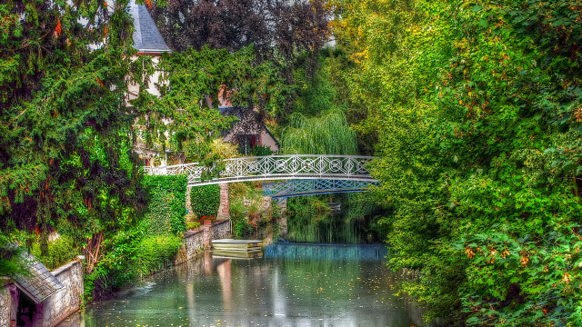 Bridge river trees bushes building free wallpaper for desktop - medium preview image