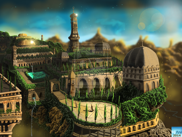 City bridge tower clock waterfall free wallpaper for desktop - medium preview image