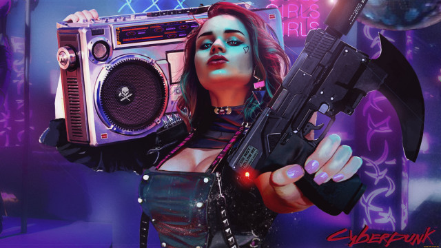 Woman boombox gun cyberpunk digital free wallpaper for desktop - medium preview image