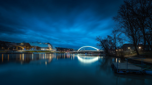 Bridge river night clouds boat free wallpaper for desktop - medium preview image