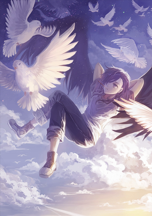 Girl flying dove air bird free wallpaper for mobile - medium preview image
