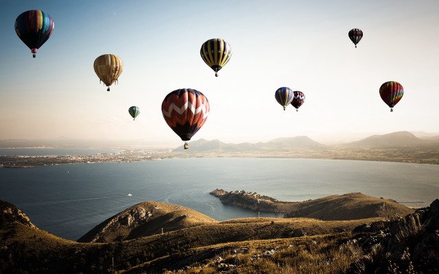 Hot air balloons lake mountains #6 free wallpaper for desktop - medium preview image