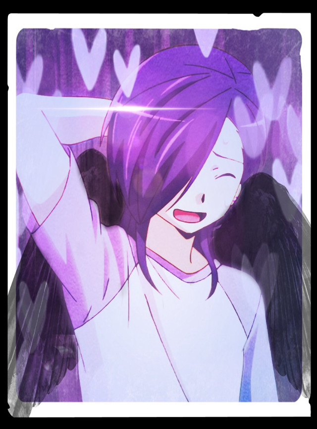 Girl purple hair black wings free wallpaper for mobile - medium preview image