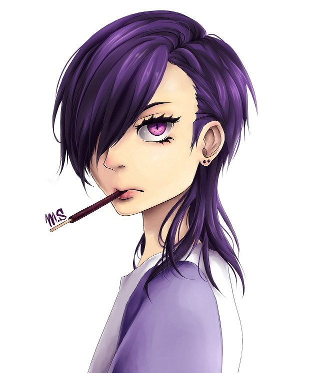 Girl purple hair cigarette drawing free wallpaper for tablet - medium preview image