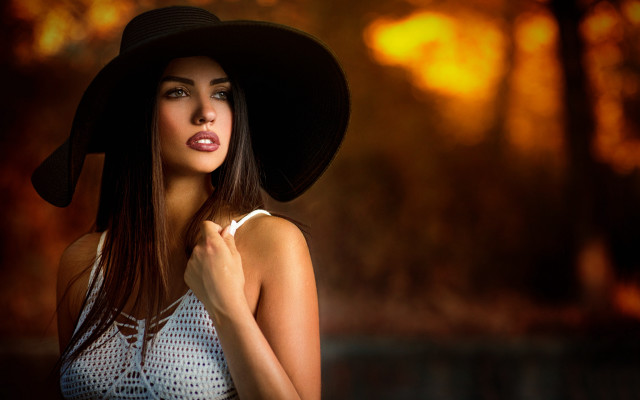 Woman hat white shirt autumn free wallpaper for desktop - medium preview image