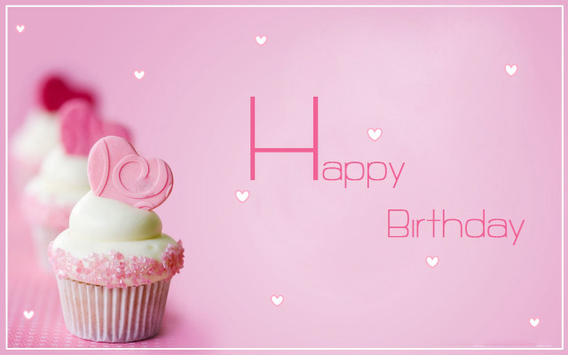 Pink birthday card cupcake heart free wallpaper for desktop - medium preview image