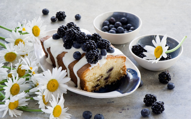 Blueberry blackberry cake flowers berries free wallpaper for desktop - medium preview image