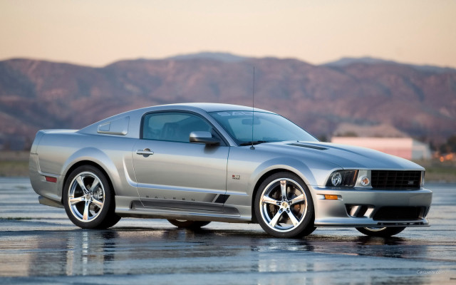 Silver mustang car parking lake free wallpaper for desktop - medium preview image