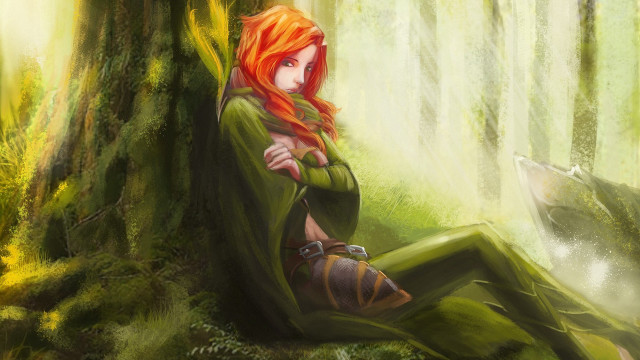 Woman forest sitting wolf cape free wallpaper for desktop - medium preview image
