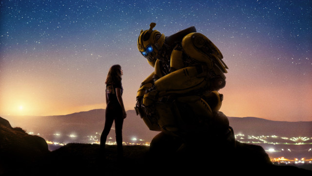 Woman robot night stars city free wallpaper for desktop - medium preview image