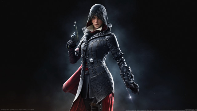 Gothic heroine holding gun hooded free wallpaper for desktop - medium preview image