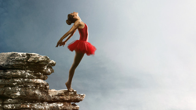 Woman red dress arabesque rock free wallpaper for desktop - medium preview image