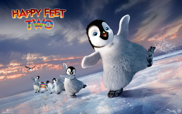 Penguin dancing snow cartoon sunset free wallpaper for desktop - medium preview image