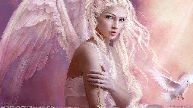 Woman dove angel wings pink free wallpaper for desktop - medium preview image