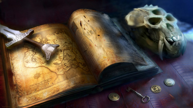 Book skull knife table fantasy #2 free wallpaper for desktop - medium preview image